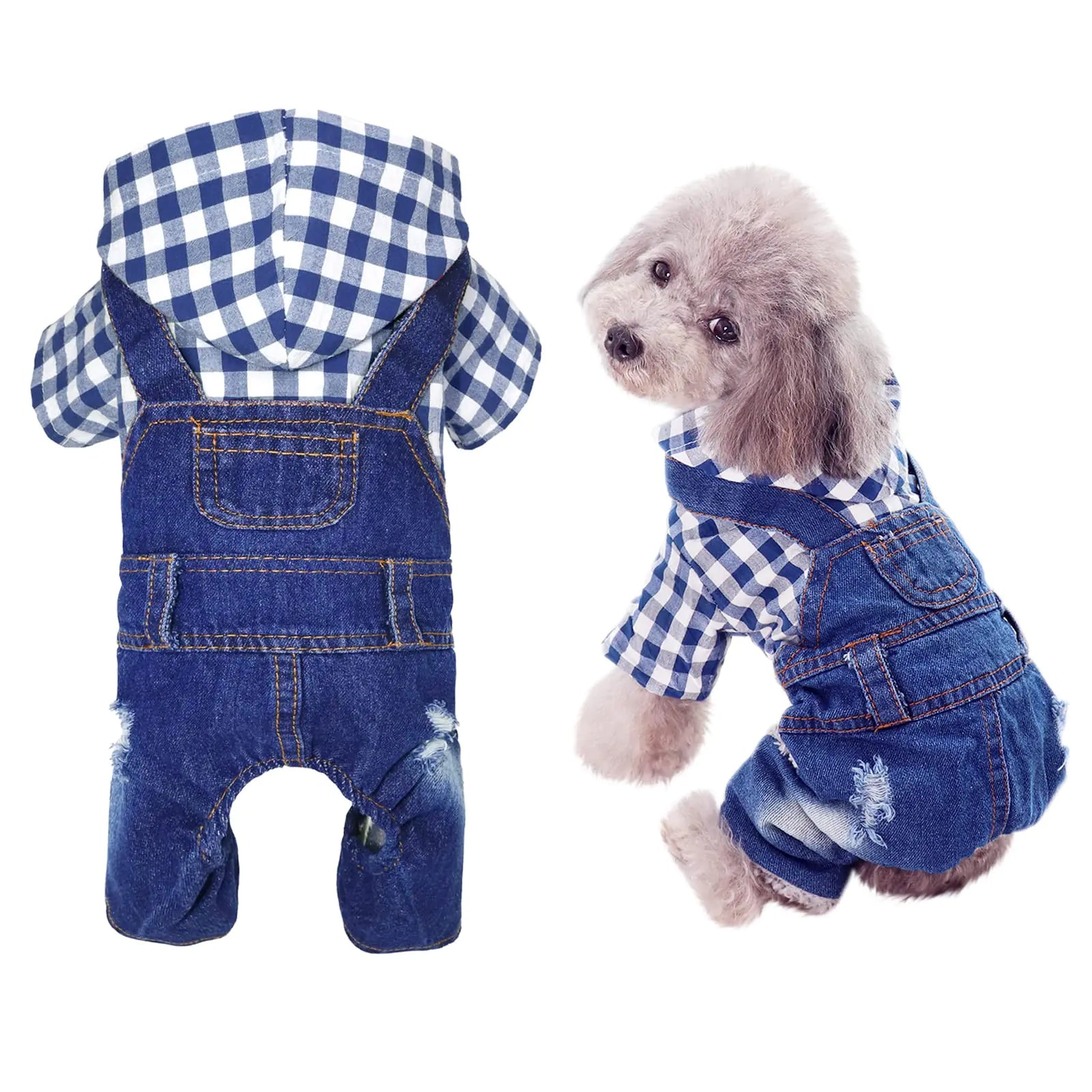 SILD Pet Denim Jumpsuit Dog Jeans Hoodies Cool Blue Coat Medium Small Dogs Classic Jacket Puppy Blue Vintage Washed Vests