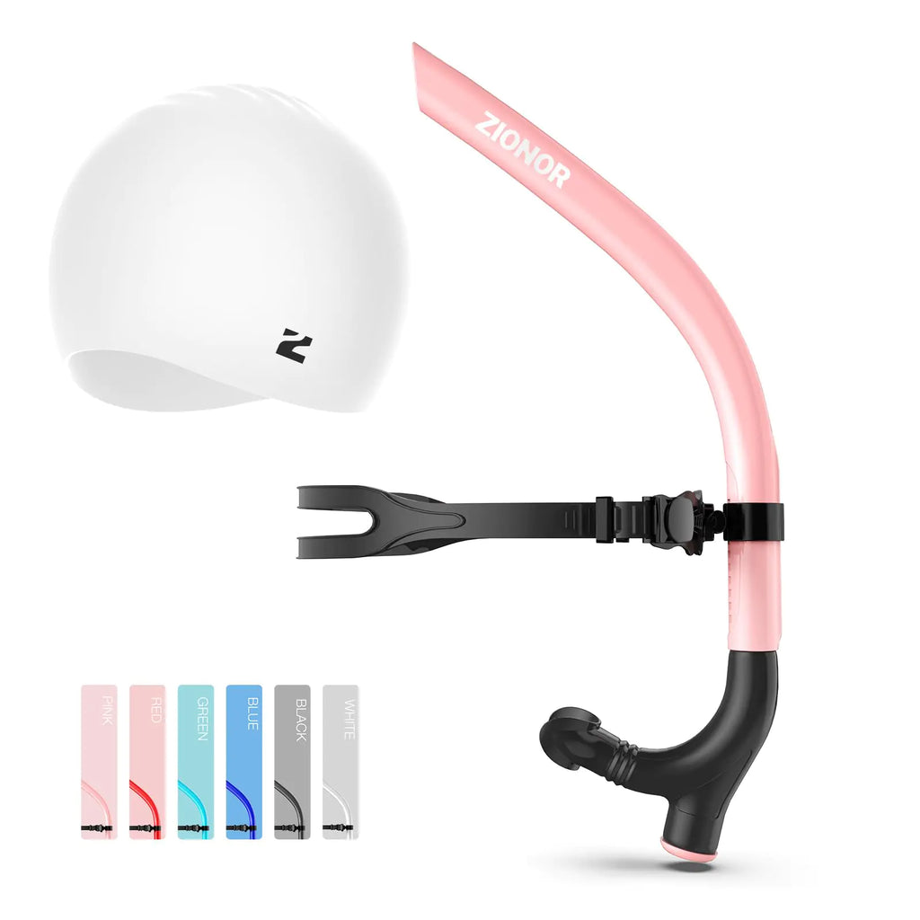 ZIONOR Unisex-Adult Swim Training Snorkel with Swim Cap Swim Snorkeling for Lap Swimming Snorkel Training in Pool and Open Water