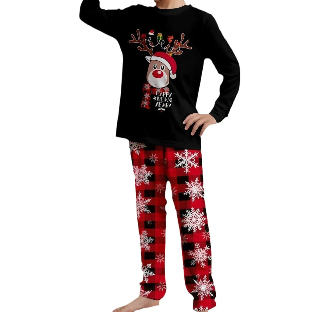 Christmas Family Pajamas with Cartoon Reindeer Print