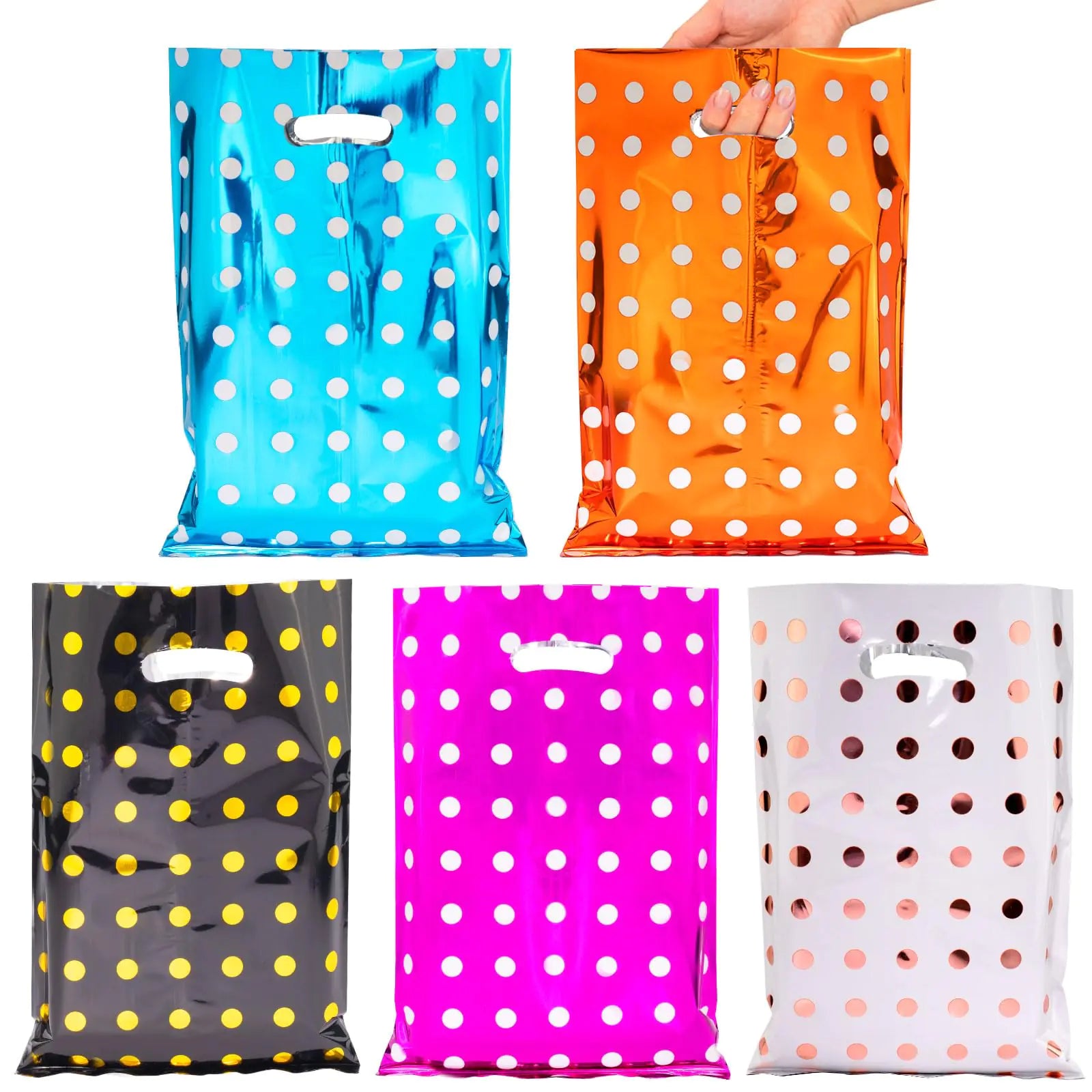 HAPMARS 50pc Party Favor Bags for Kids Goodie Candy Bags with Handles for birthday party Colorful birthday party bags for Kids Baby Girls & Boys (Dots)