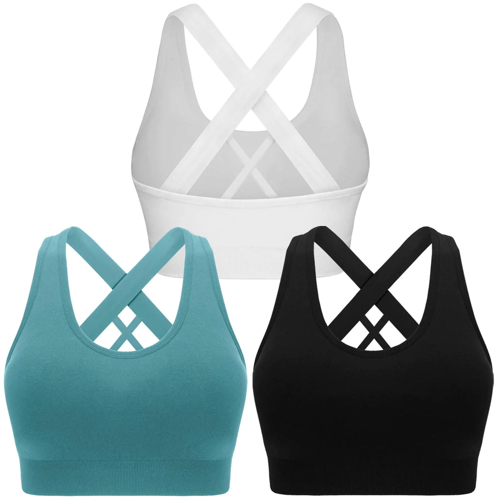 Double Couple Sports Bras for Women Padded High Impact Seamless Criss Cross Back Workout Tops Gym Activewear Bra Large